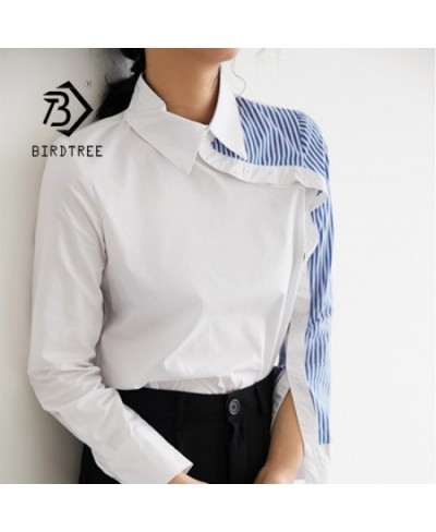 Women Turn Down Collar White Shirt Blouse Striped Patchwork Elegant Chic Korean Style Feminina Blusa T9O908F $36.88 - Blouses...