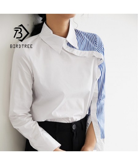 Women Turn Down Collar White Shirt Blouse Striped Patchwork Elegant Chic Korean Style Feminina Blusa T9O908F $36.88 - Blouses...