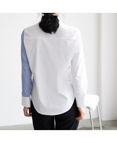 Women Turn Down Collar White Shirt Blouse Striped Patchwork Elegant Chic Korean Style Feminina Blusa T9O908F $36.88 - Blouses...