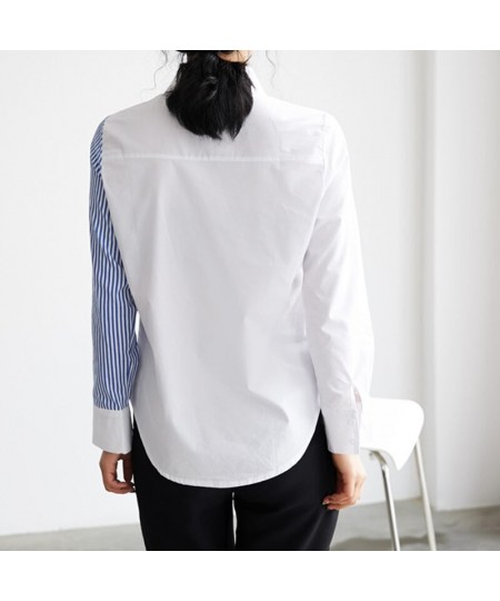 Women Turn Down Collar White Shirt Blouse Striped Patchwork Elegant Chic Korean Style Feminina Blusa T9O908F $36.88 - Blouses...