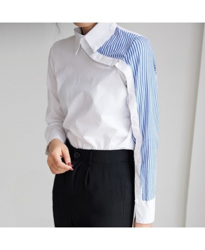 Women Turn Down Collar White Shirt Blouse Striped Patchwork Elegant Chic Korean Style Feminina Blusa T9O908F $36.88 - Blouses...