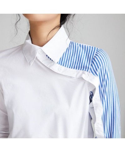 Women Turn Down Collar White Shirt Blouse Striped Patchwork Elegant Chic Korean Style Feminina Blusa T9O908F $36.88 - Blouses...