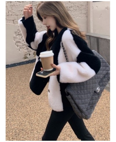 Autumn Winter New 2022 Checkerboard Wool Grain Fleece Lamb Fur Coat Women Sheep Sheared Faux Fur Coat $95.38 - Jackets & Coats