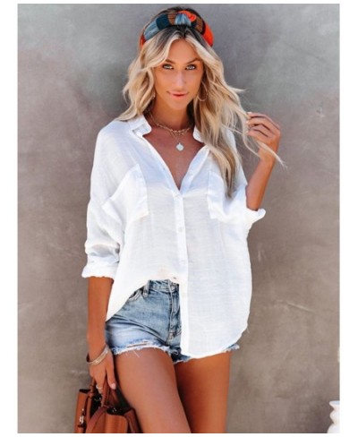 Beach Shirts Summer Women Bikini Cover Up Solid Turn Down Collar Pockets Holiday Bathing Suits Beachwear $35.07 - Swimsuit