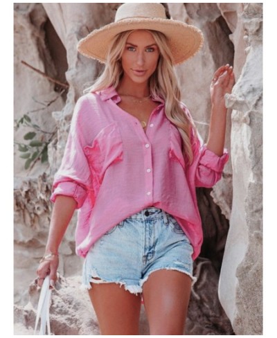 Beach Shirts Summer Women Bikini Cover Up Solid Turn Down Collar Pockets Holiday Bathing Suits Beachwear $35.07 - Swimsuit