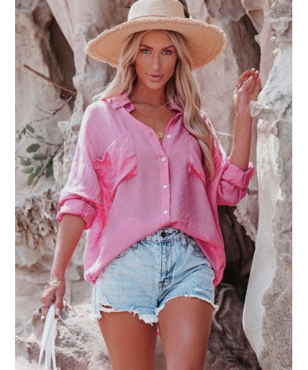 Beach Shirts Summer Women Bikini Cover Up Solid Turn Down Collar Pockets Holiday Bathing Suits Beachwear $35.07 - Swimsuit