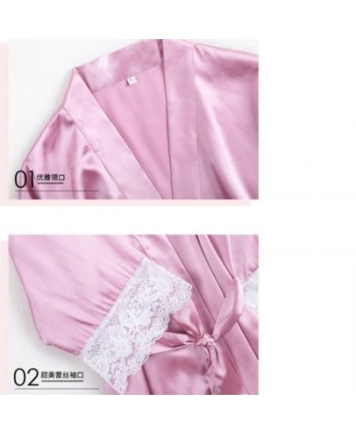 Women Sexy Silk Dressing Elegant Lace With Belt Pink And White Bath Robe Femme Nightwear Sexy Solid Color Female Bathrobes $3...