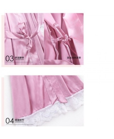 Women Sexy Silk Dressing Elegant Lace With Belt Pink And White Bath Robe Femme Nightwear Sexy Solid Color Female Bathrobes $3...