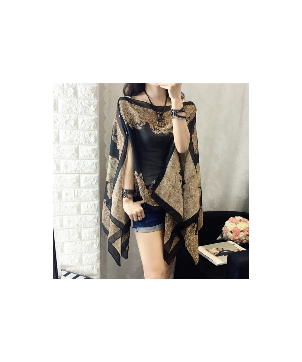 Women Blouses Summer Top Slash Neck Irregular Hollow Out Casual Chiffon Shirt Beachwear Cover up Loose Printing Sun-proof $23...