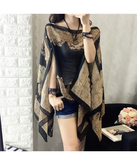 Women Blouses Summer Top Slash Neck Irregular Hollow Out Casual Chiffon Shirt Beachwear Cover up Loose Printing Sun-proof $23...