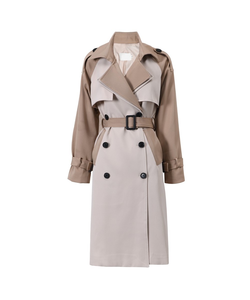 Double Breasted Trench Loose Long Patchowrk Color Block Fashion Windbreaker Coat With Belt 2023 Spring New 2JA454 $98.09 - Ja...