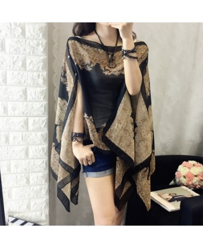 Women Blouses Summer Top Slash Neck Irregular Hollow Out Casual Chiffon Shirt Beachwear Cover up Loose Printing Sun-proof $23...