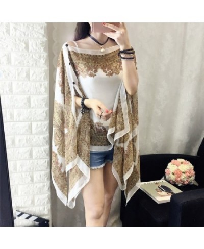 Women Blouses Summer Top Slash Neck Irregular Hollow Out Casual Chiffon Shirt Beachwear Cover up Loose Printing Sun-proof $23...