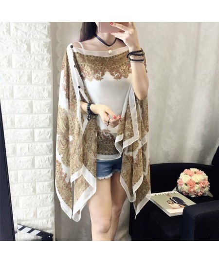 Women Blouses Summer Top Slash Neck Irregular Hollow Out Casual Chiffon Shirt Beachwear Cover up Loose Printing Sun-proof $23...