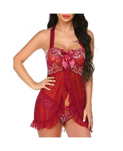 Sexy Sleepwear Halter Night Dress Women Sleeping Nightgown Rose Pink Lace Nightie Lingerie Sleeveless Mini Dress Homewear $17...