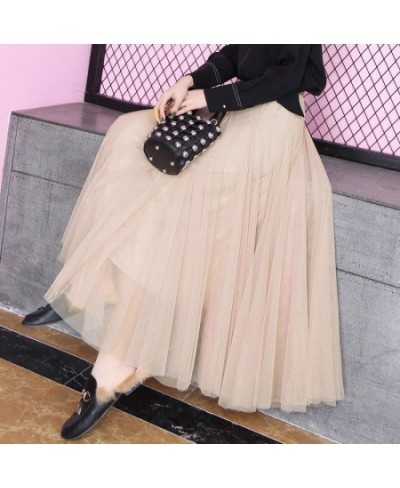 Plus Size High Waist Tulle Skirts Womens Long Pleated Skirt Black Pink Elegant Maxi Skirt Female Spring Summer Korean Mesh $3...