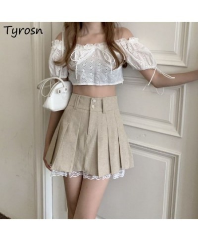 Patchwork Skirts Women Casual Daily All-match Retro Design Elegant Empire Pleated Korean Style Hot Girls Summer Faldas Popula...