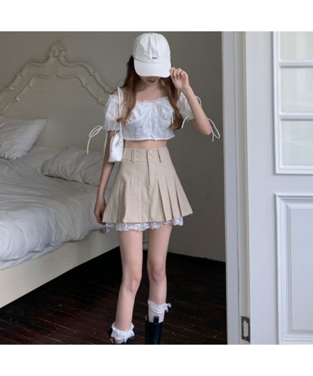 Patchwork Skirts Women Casual Daily All-match Retro Design Elegant Empire Pleated Korean Style Hot Girls Summer Faldas Popula...