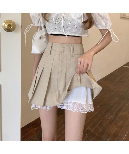 Patchwork Skirts Women Casual Daily All-match Retro Design Elegant Empire Pleated Korean Style Hot Girls Summer Faldas Popula...