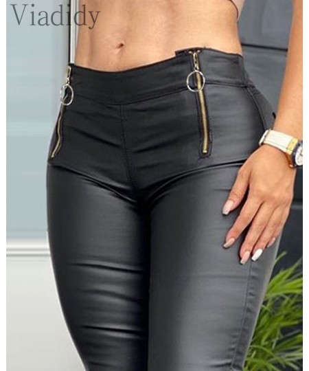 Women Faux PU Leather Pencil Pant Zipper Pocket Design Skinny Pants $42.25 - Bottoms