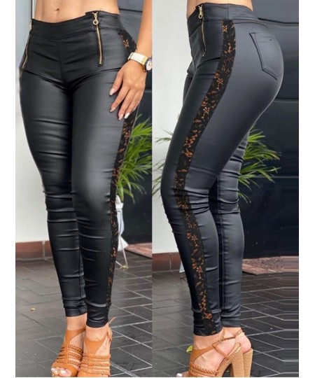 Women Faux PU Leather Pencil Pant Zipper Pocket Design Skinny Pants $42.25 - Bottoms