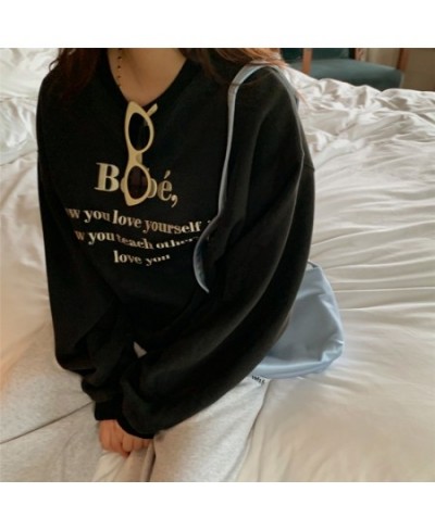 Winter Embroidery Letter Printed Sweatshirt Velvet Women O-Neck Hoodie Long Sleeve Pullovers Loose Casual Tops K2884 $41.80 -...