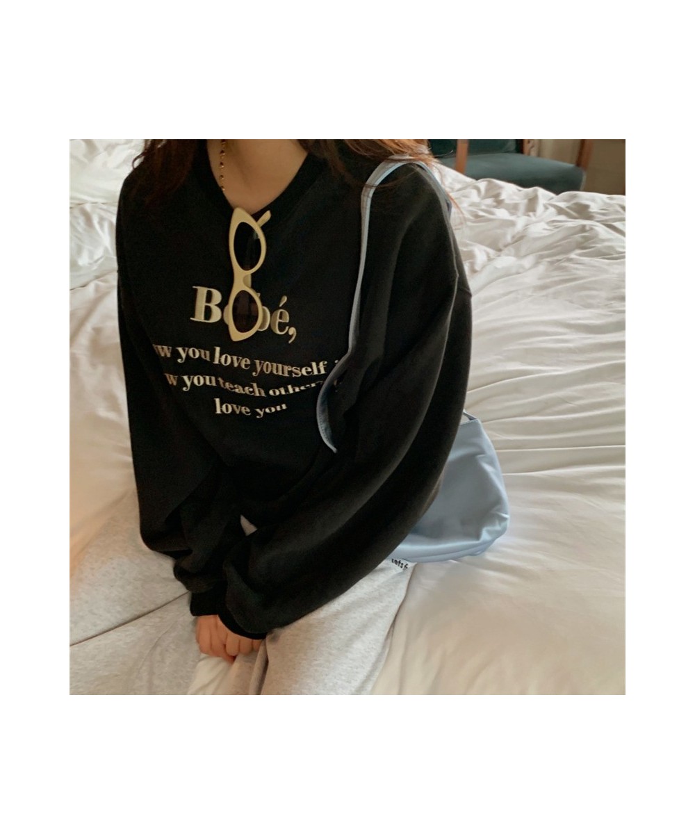 Winter Embroidery Letter Printed Sweatshirt Velvet Women O-Neck Hoodie Long Sleeve Pullovers Loose Casual Tops K2884 $41.80 -...