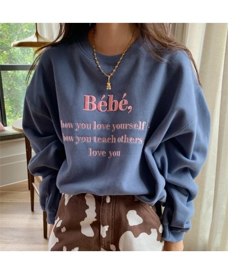 Winter Embroidery Letter Printed Sweatshirt Velvet Women O-Neck Hoodie Long Sleeve Pullovers Loose Casual Tops K2884 $41.80 -...