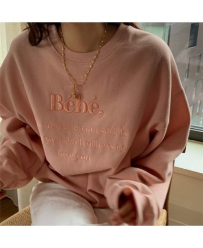 Winter Embroidery Letter Printed Sweatshirt Velvet Women O-Neck Hoodie Long Sleeve Pullovers Loose Casual Tops K2884 $41.80 -...