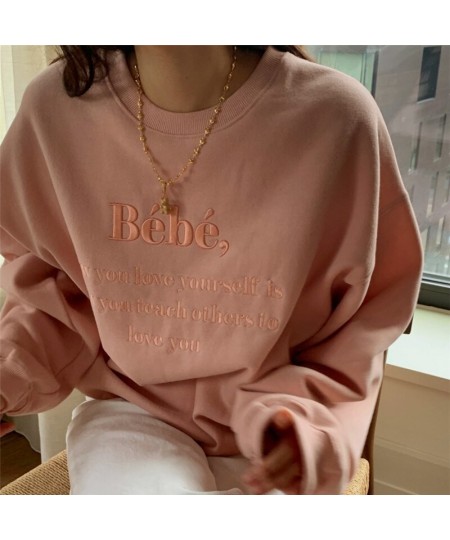 Winter Embroidery Letter Printed Sweatshirt Velvet Women O-Neck Hoodie Long Sleeve Pullovers Loose Casual Tops K2884 $41.80 -...