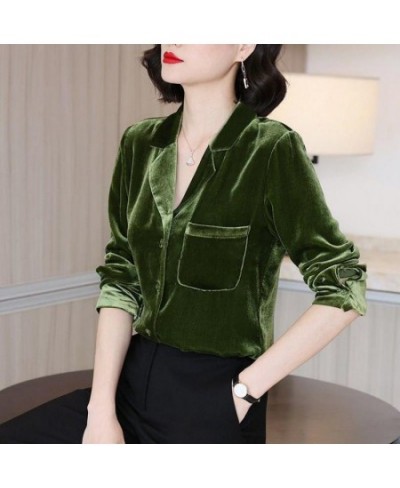 Womens Tops And Blouses Golden Velvet Retro Outwear Casual Notched Solid Color Long Sleeve Comfort Plus Size Shirt $33.26 - B...