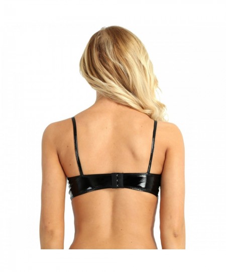 Womens Sexy Lingerie Shiny Wetlook Leather Harness Bra Fashion Black Wire-free No Pad Bra Top Erotic Lingerie Underwear $21.1...