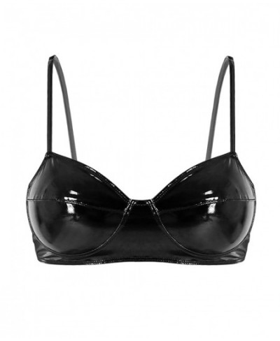 Womens Sexy Lingerie Shiny Wetlook Leather Harness Bra Fashion Black Wire-free No Pad Bra Top Erotic Lingerie Underwear $21.1...