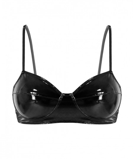 Womens Sexy Lingerie Shiny Wetlook Leather Harness Bra Fashion Black Wire-free No Pad Bra Top Erotic Lingerie Underwear $21.1...