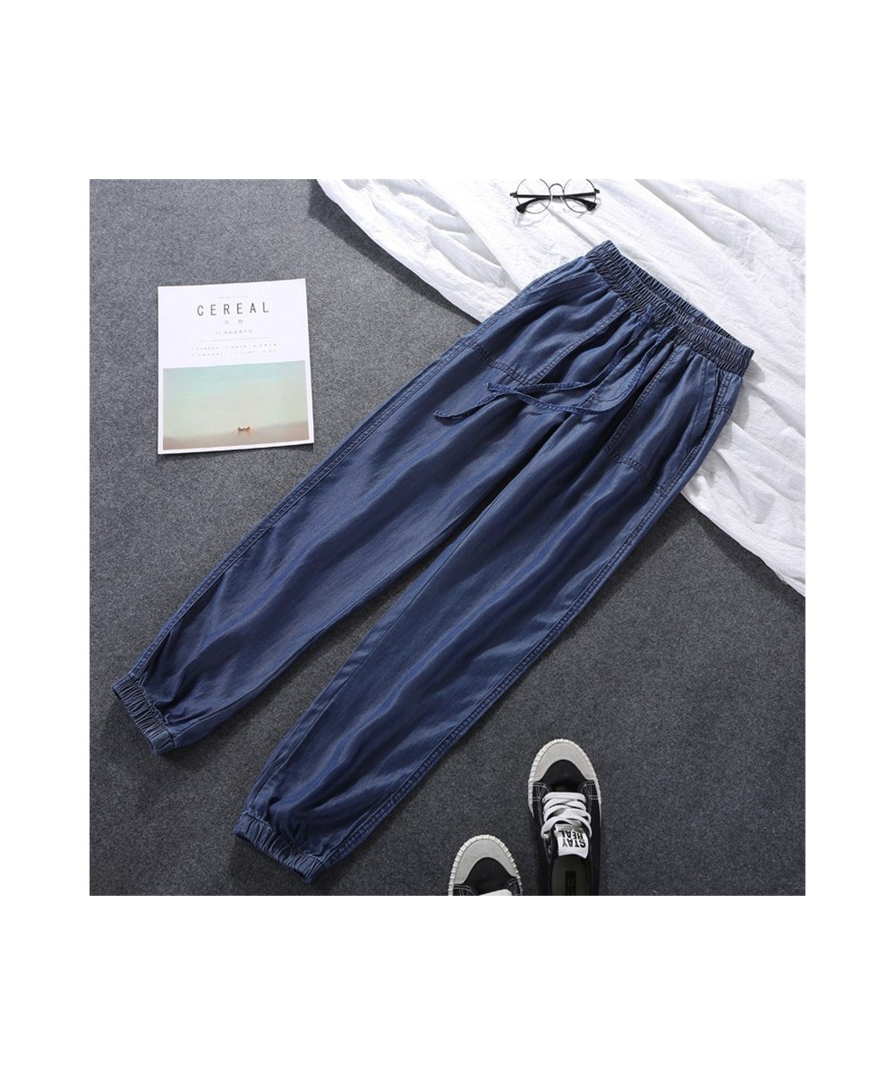 Summer Thin Women Pants Loose Jeans Harem Pants Tie Feet High Elastic Waist Trousers Plus Size Soft Cool Off Female Denim Pan...