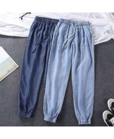 Summer Thin Women Pants Loose Jeans Harem Pants Tie Feet High Elastic Waist Trousers Plus Size Soft Cool Off Female Denim Pan...