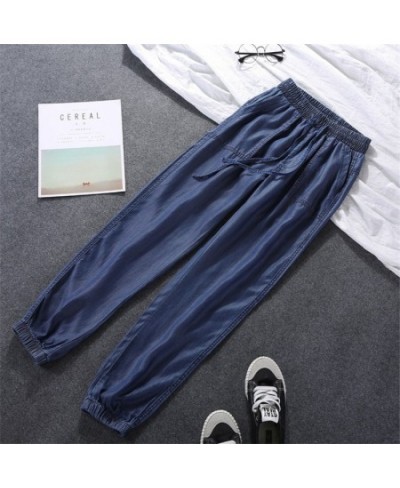 Summer Thin Women Pants Loose Jeans Harem Pants Tie Feet High Elastic Waist Trousers Plus Size Soft Cool Off Female Denim Pan...