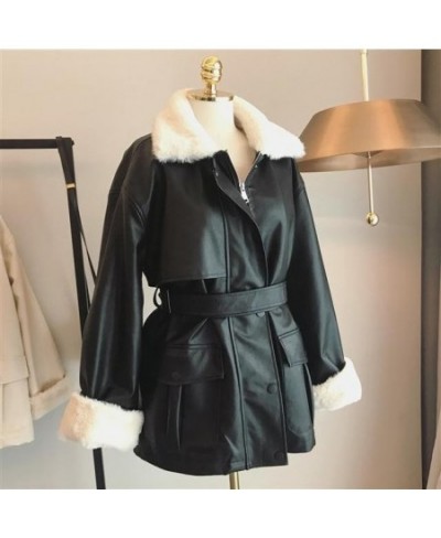 Thick Winter Warm Faux Leather Jacket Long Fur Collar Patchwork Coat Sashes Lim Waist Women Pu Leather Jackets 2022 $93.24 - ...