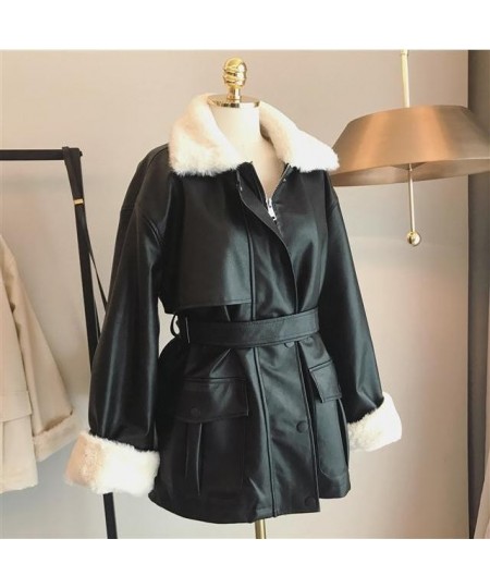 Thick Winter Warm Faux Leather Jacket Long Fur Collar Patchwork Coat Sashes Lim Waist Women Pu Leather Jackets 2022 $93.24 - ...