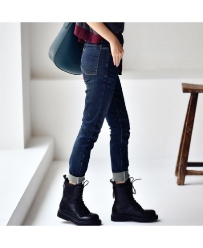 N8526C Korean version washing do old style comfortable stretch Dark blue straight jeans $83.93 - Jeans