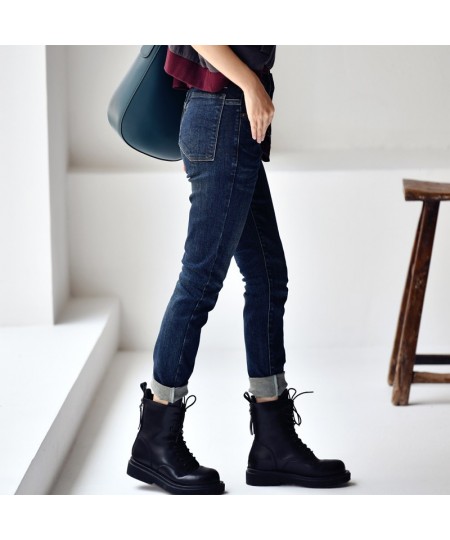 N8526C Korean version washing do old style comfortable stretch Dark blue straight jeans $83.93 - Jeans