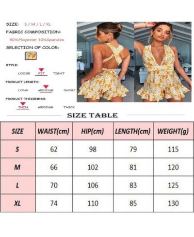 2023 Hot Women Summer Holiday Floral Mini Playsuits Sleeveless Deep V neck Backless Sexy Lady Loose Jumpsuits Beachwear $22.8...