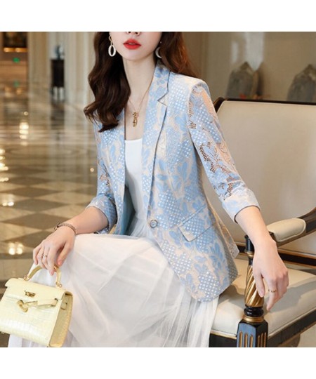 Lace Suit Women's Coat 2022 Spring and Summer Thin New Korean Fashion Temperament Leisure Slim Women's Suit Jacket $47.49 - S...