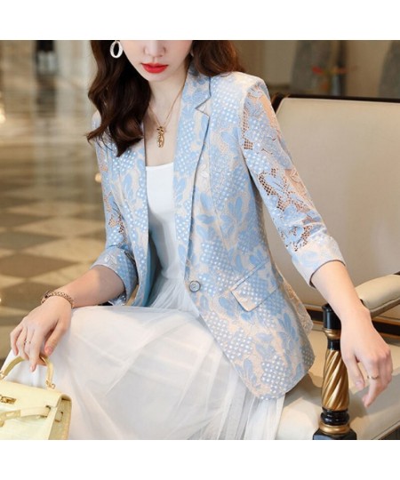 Lace Suit Women's Coat 2022 Spring and Summer Thin New Korean Fashion Temperament Leisure Slim Women's Suit Jacket $47.49 - S...