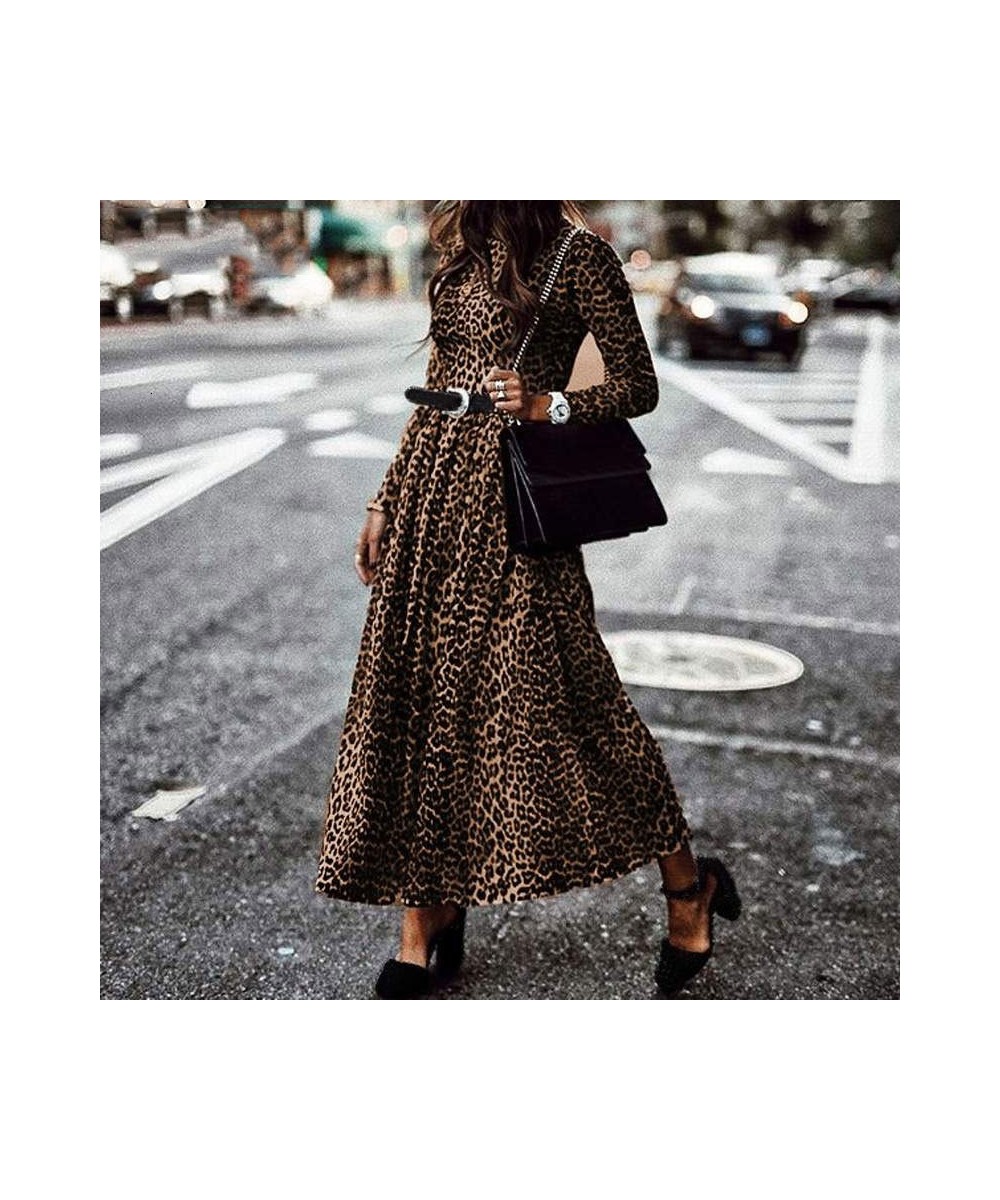 Fashion Leopard Print Long Dress Women Vintage Long Sleeve O Neck Maxi Pleated Dresses Sexy Club Party Dress $34.32 - Dresses