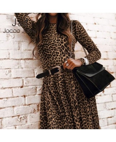 Fashion Leopard Print Long Dress Women Vintage Long Sleeve O Neck Maxi Pleated Dresses Sexy Club Party Dress $34.32 - Dresses