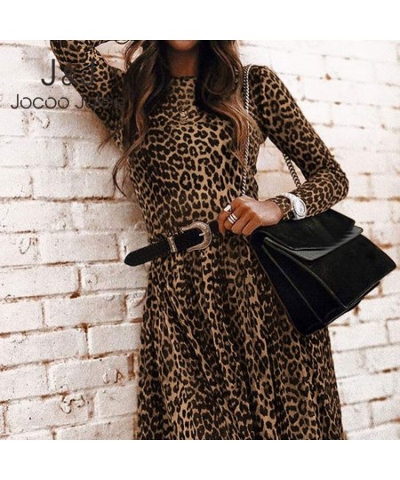 Fashion Leopard Print Long Dress Women Vintage Long Sleeve O Neck Maxi Pleated Dresses Sexy Club Party Dress $34.32 - Dresses