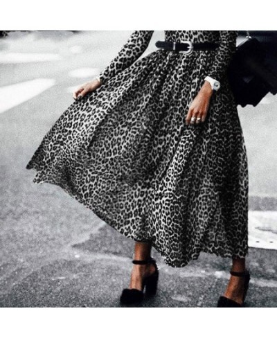 Fashion Leopard Print Long Dress Women Vintage Long Sleeve O Neck Maxi Pleated Dresses Sexy Club Party Dress $34.32 - Dresses