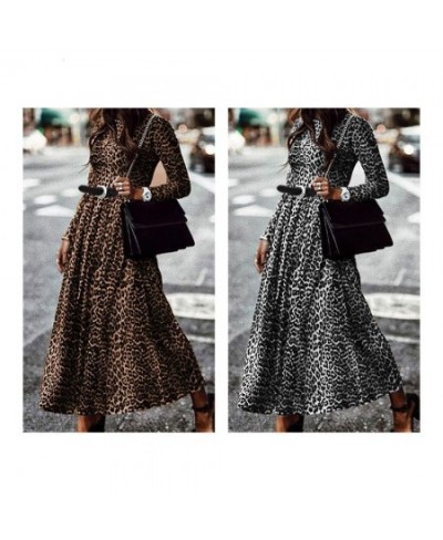 Fashion Leopard Print Long Dress Women Vintage Long Sleeve O Neck Maxi Pleated Dresses Sexy Club Party Dress $34.32 - Dresses