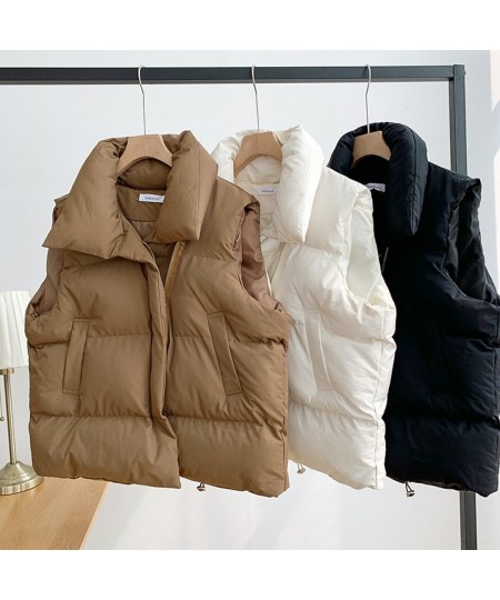 Women Winter Warm Cotton Padded Vests Sleeveless Parkas Jacket Korean Version Overcoat Solid Color Loose Waistcoat Vest Coat ...